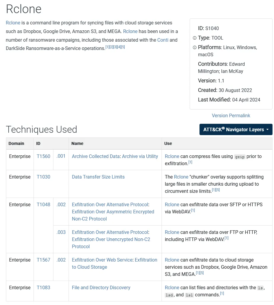 MITRE ATT&#x26;CK Rclone