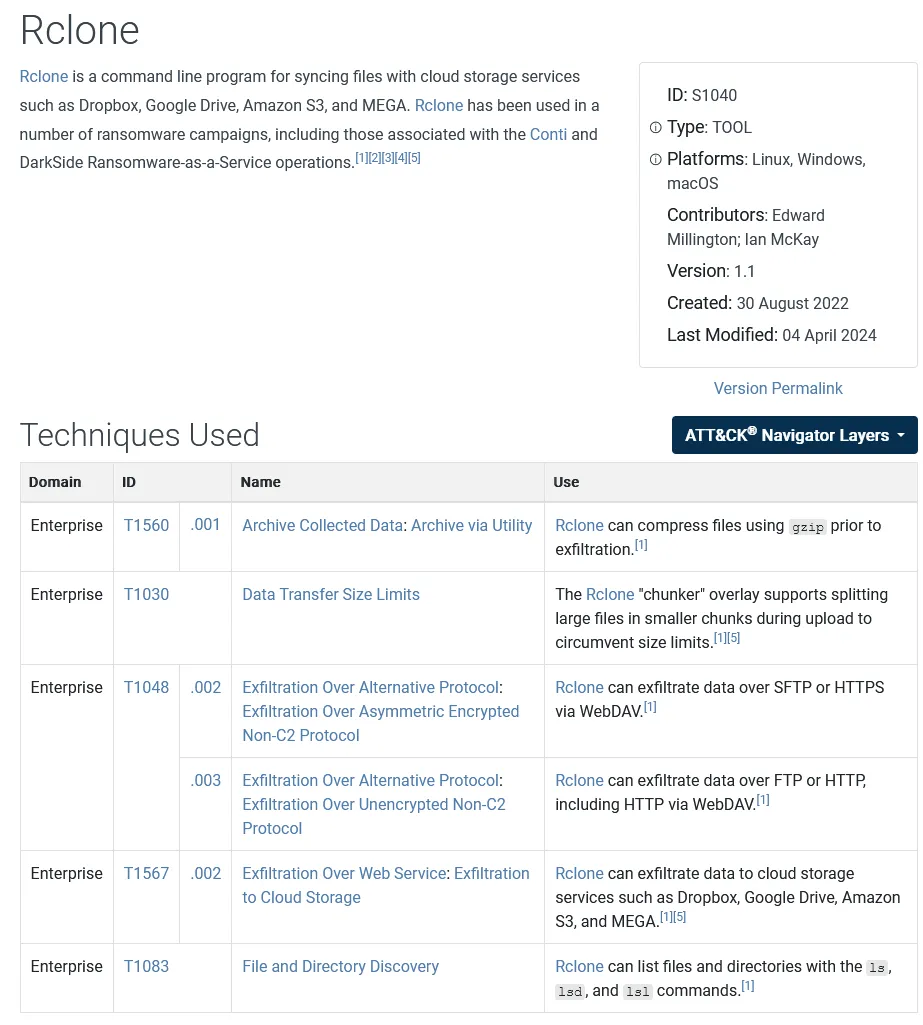 MITRE ATT&CK Rclone