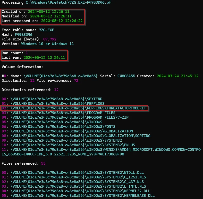 PECmd Output for 7-Zip