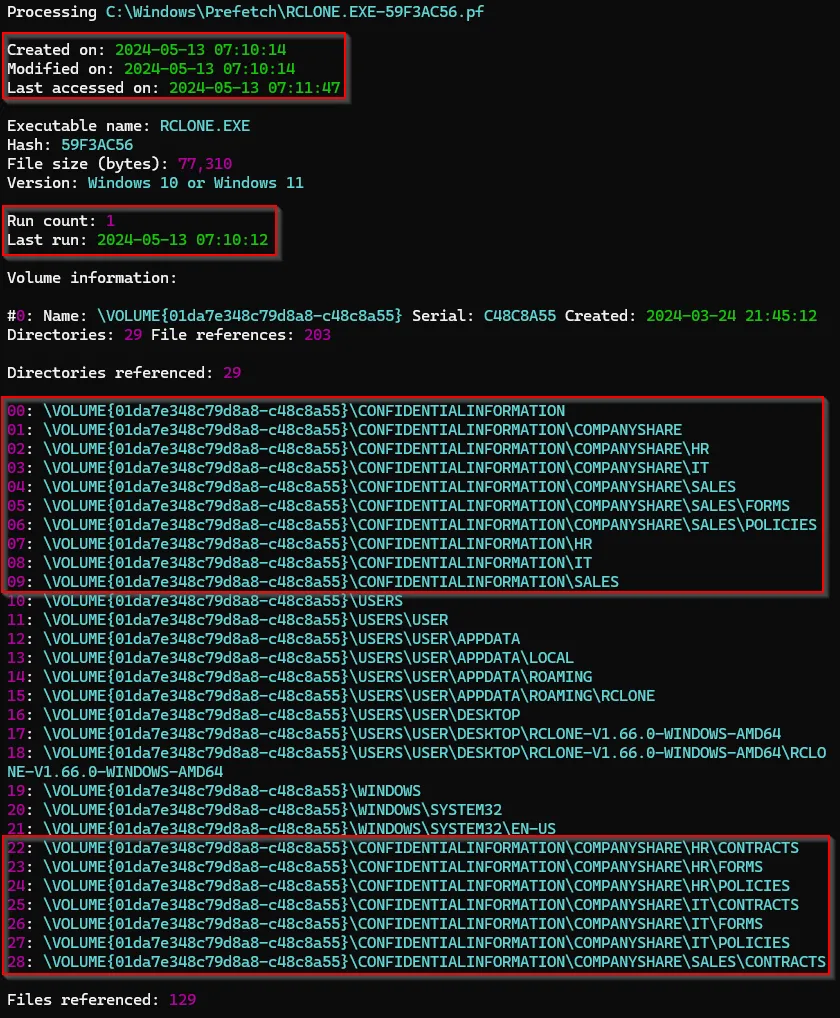 PECmd Output for Rclone