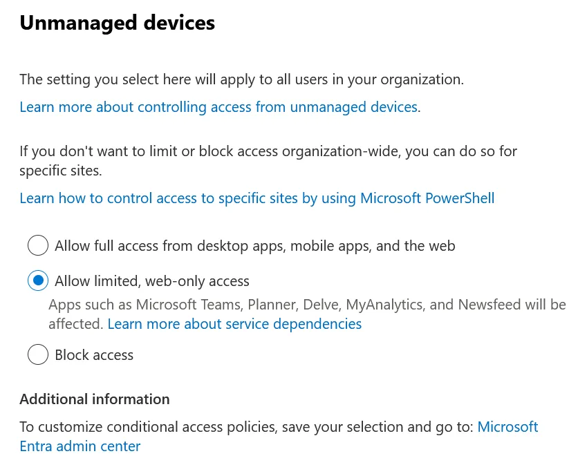 Unmanaged Devices Settings